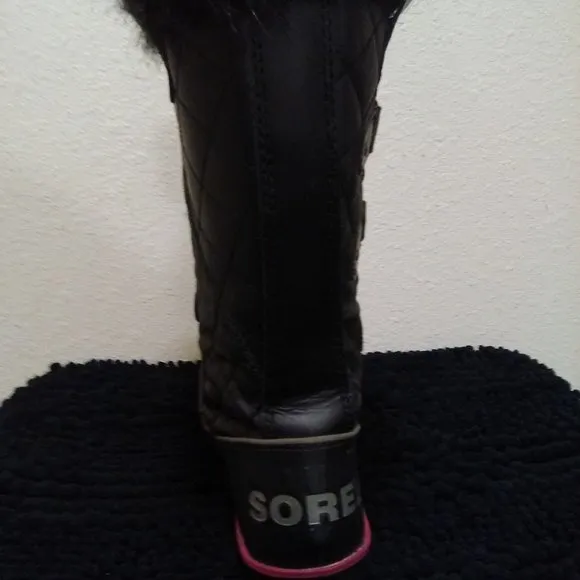Sorel Black Winter Faux Fur Side Twist Lace-up Boots Size 7