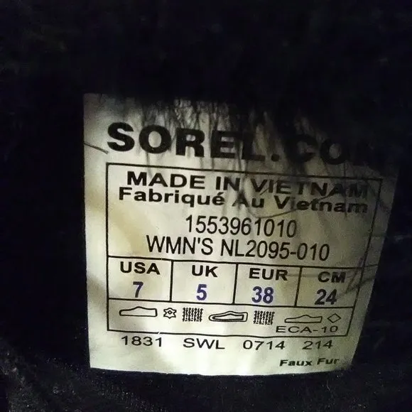 Sorel Black Winter Faux Fur Side Twist Lace-up Boots Size 7