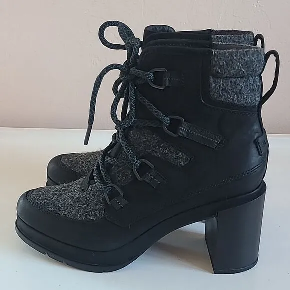 Sorel Blake Lace-Up Leather &amp; Felt Platform Hiking Boots Size US 8.5 EU 39.5