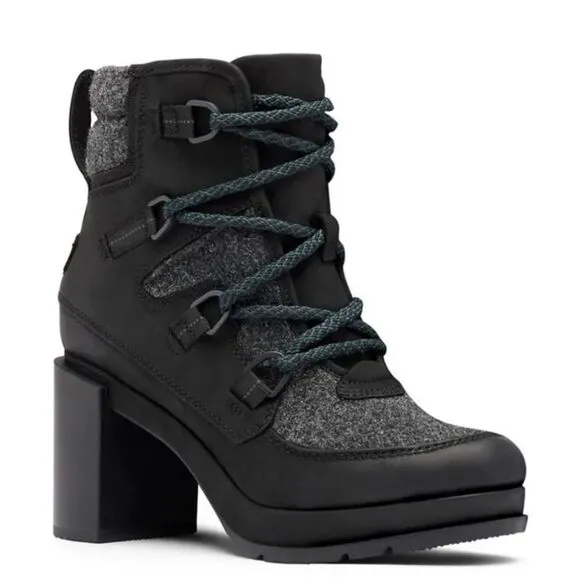 Sorel Blake Lace-Up Leather &amp; Felt Platform Hiking Boots Size US 8.5 EU 39.5