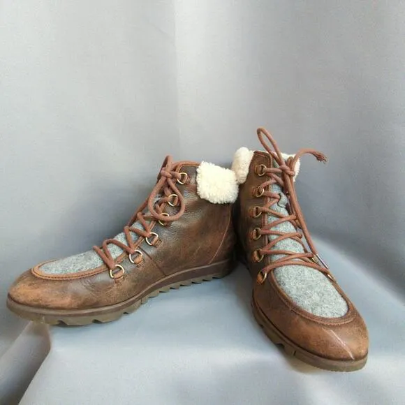 Sorel Boots Womens 11 Brown Harlow Cozy Distressed Lace