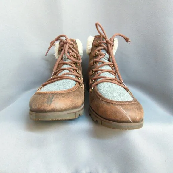 Sorel Boots Womens 11 Brown Harlow Cozy Distressed Lace