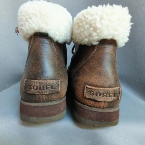 Sorel Boots Womens 11 Brown Harlow Cozy Distressed Lace