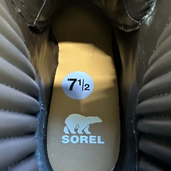 Sorel Boots Womens 7.5 Leather Brex Heel Cozy Lace up Booties Shearling Platform