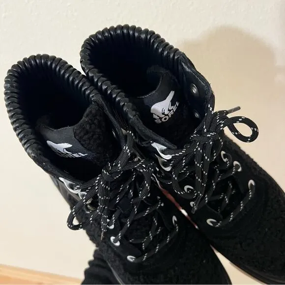 Sorel Brex Cozy Shearling Lace Waterproof Boot in Black Sea Salt NEW 8.5