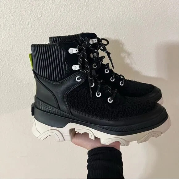Sorel Brex Cozy Shearling Lace Waterproof Boot in Black Sea Salt NEW 8.5