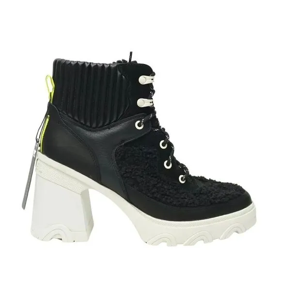 🔥Sorel BREX Heel Cozy Lace Waterproof Boots, Black/Sea Salt, 9.5M US/40.5EU🔥