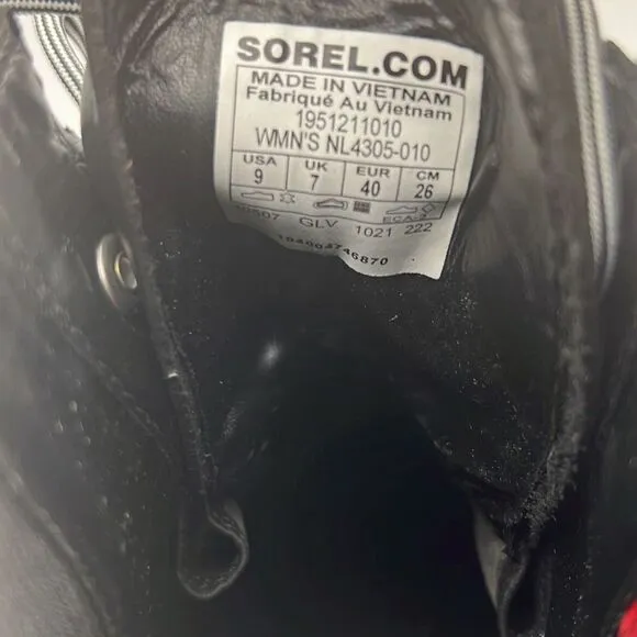 Sorel Brex Lace-Up Waterproof Bootie Heel Cozy Lace BLK Boots Women Size 9 NWB