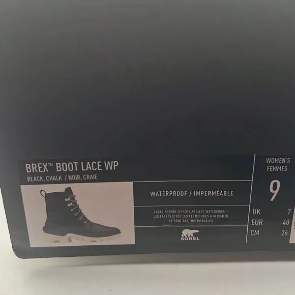 Sorel Brex Lace-Up Waterproof Bootie Heel Cozy Lace BLK Boots Women Size 9 NWB