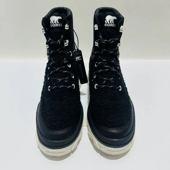 Sorel Brex Size 7.5 Ankle Boots Black Sea Salt Cozy Lace Waterproof NWOB $210