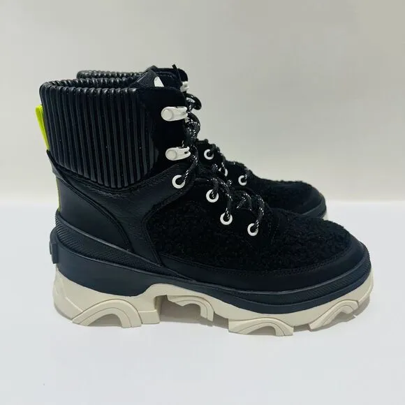 Sorel Brex Size 7.5 Ankle Boots Black Sea Salt Cozy Lace Waterproof NWOB $210