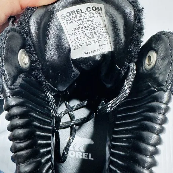 Sorel Brex Size 7.5 Ankle Boots Black Sea Salt Cozy Lace Waterproof NWOB $210
