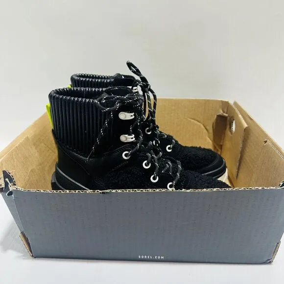 Sorel Brex Size 7.5 Ankle Boots Black Sea Salt Cozy Lace Waterproof NWOB $210