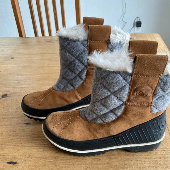 Sorel Brown Leather Tivoli Pull Up Winter Faux‎ Fur Boots Women’s 7 Preloved