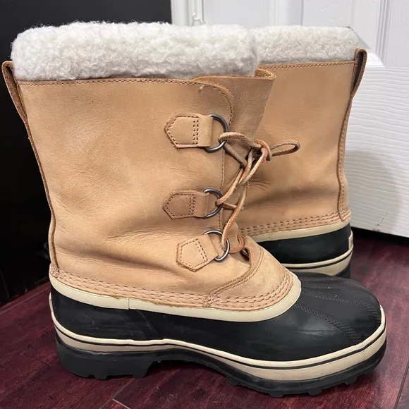 Sorel Buff Waterproof Winter Boots Sz 7 Womens Faux Fur Fleece/Wool Lining EUC.