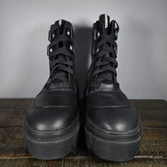 Sorel Caribou X Womens Size 9 Platform Waterproof Leather Boots Black White