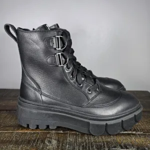 Sorel Caribou X Womens Size 9 Platform Waterproof Leather Boots Black White