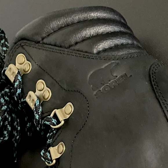 Sorel Conquest Wedge Heel Boots Lace Up Waterproof Leather Combat Hiking Black