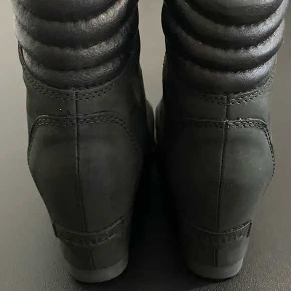 Sorel Conquest Wedge Heel Boots Lace Up Waterproof Leather Combat Hiking Black