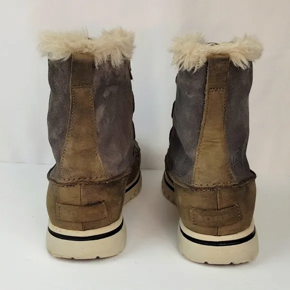 Sorel Cozy Joan Leather Boots with Faux Fur Trim &quot;Quarry&quot; Size 7