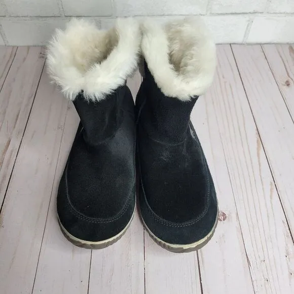Sorel Cream Faux Fur Black Suede Out N About Winter Boots