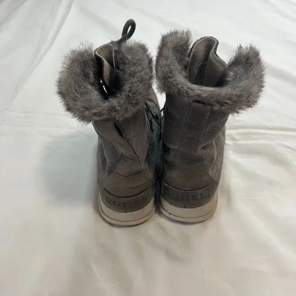 Sorel Dark Gray Faux Fur Short Winter Boots | Size 6.5