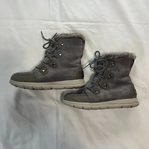 Sorel Dark Gray Faux Fur Short Winter Boots | Size 6.5