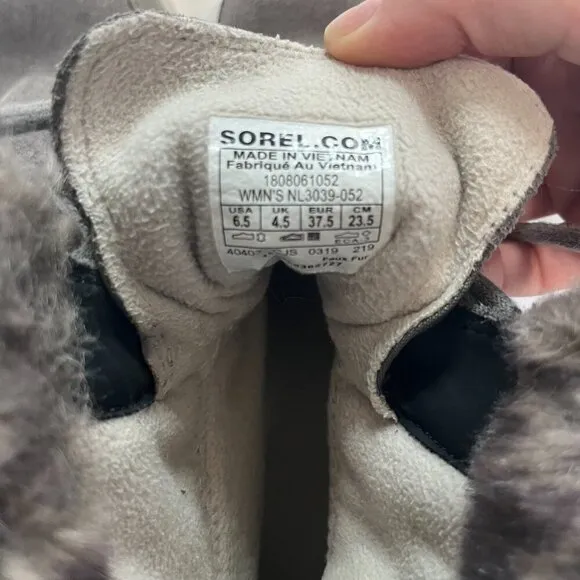 Sorel Dark Gray Faux Fur Short Winter Boots | Size 6.5