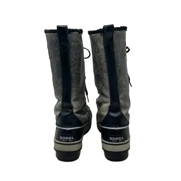 Sorel Distressed Gray Leather Faux Fur Waterproof Winter Snow Boots - Size 7