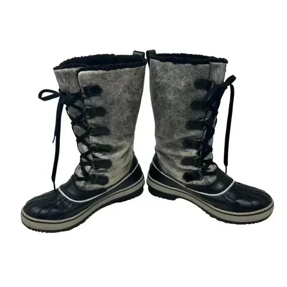 Sorel Distressed Gray Leather Faux Fur Waterproof Winter Snow Boots - Size 7