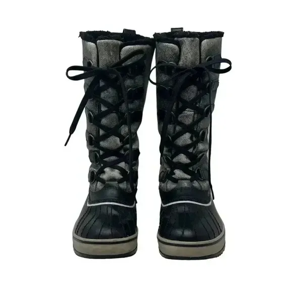 Sorel Distressed Gray Leather Faux Fur Waterproof Winter Snow Boots - Size 7
