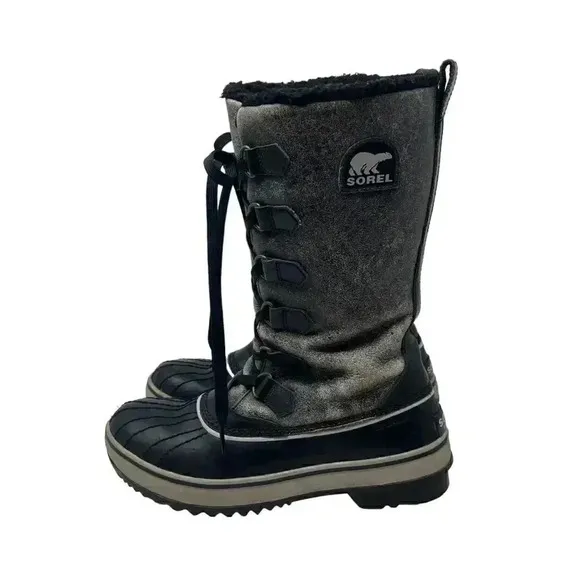 Sorel Distressed Gray Leather Faux Fur Waterproof Winter Snow Boots - Size 7