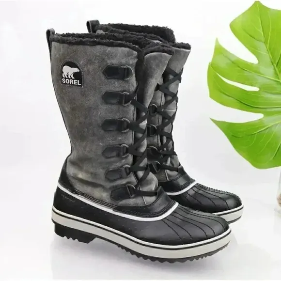 Sorel Distressed Gray Leather Faux Fur Waterproof Winter Snow Boots - Size 7
