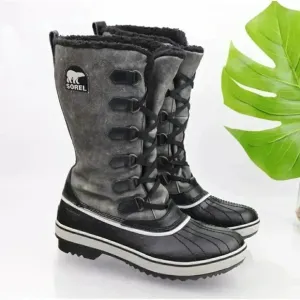Sorel Distressed Gray Leather Faux Fur Waterproof Winter Snow Boots - Size 7