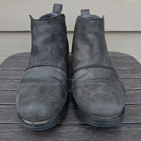 Sorel Emelie Chelsea Short Boots Waterproof Leather Black NL2671-010 Wmns Size 7