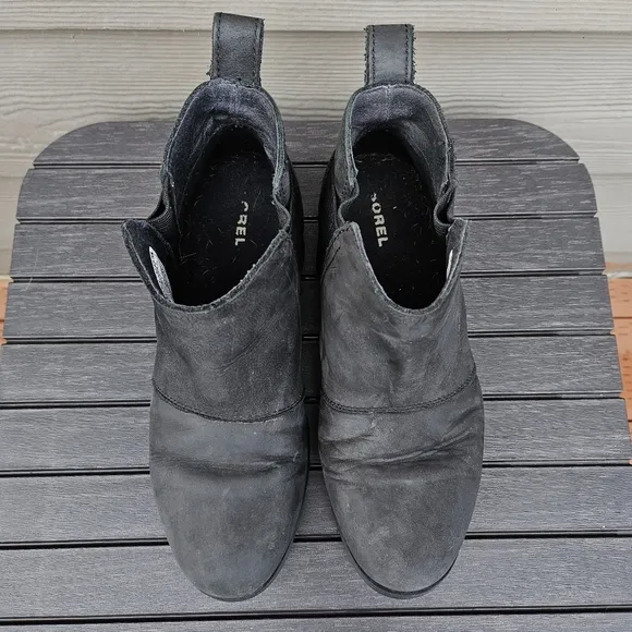 Sorel Emelie Chelsea Short Boots Waterproof Leather Black NL2671-010 Wmns Size 7