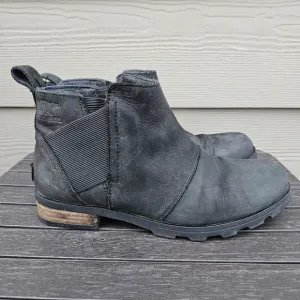 Sorel Emelie Chelsea Short Boots Waterproof Leather Black NL2671-010 Wmns Size 7
