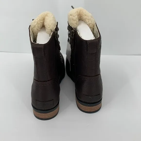 Sorel Emelie Short Lace Cozy Boots brown leather shearling winter waterproof 7