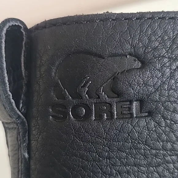 Sorel Emelie Short Lace Cozy - Waterproof Black Leather Shearling Boots Size 6.5