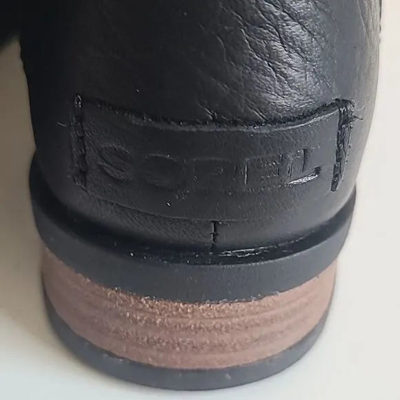 Sorel Emelie Short Lace Cozy - Waterproof Black Leather Shearling Boots Size 6.5