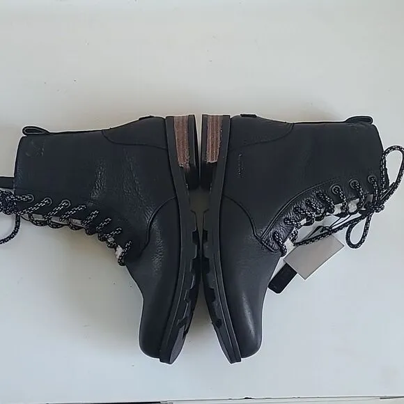 Sorel Emelie Short Lace Cozy - Waterproof Black Leather Shearling Boots Size 6.5