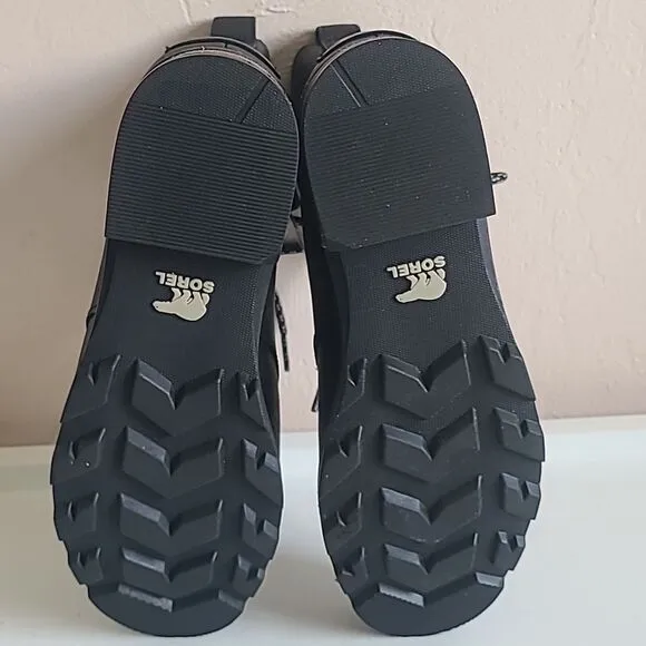 Sorel Emelie Short Lace Cozy - Waterproof Black Leather Shearling Boots Size 6.5