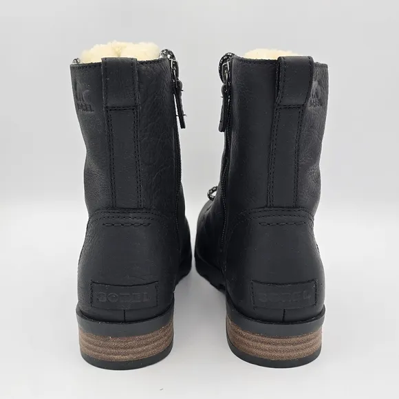 Sorel Emelie Short Lace-Up Cozy Waterproof Leather Boots, Women's 9, Black