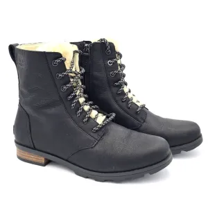 Sorel Emelie Short Lace-Up Cozy Waterproof Leather Boots, Women's 9, Black