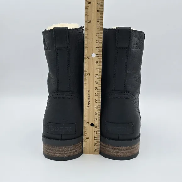 Sorel Emelie Short Lace-Up Cozy Waterproof Leather Boots, Women's 9, Black