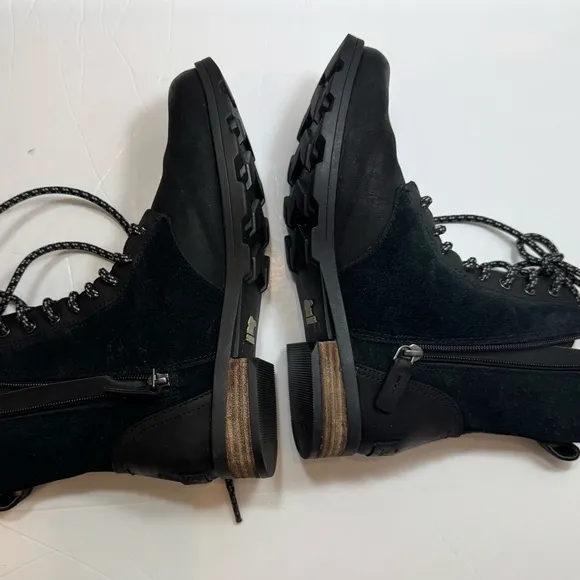 Sorel Emelie Short Lace Womens Combat Boot Size 8 Black Suede Leather Zip Up