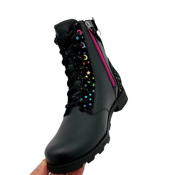 Sorel Emelie Youth Girls Leather Combat Boot Size 5 Black Waterproof Arch Suppor