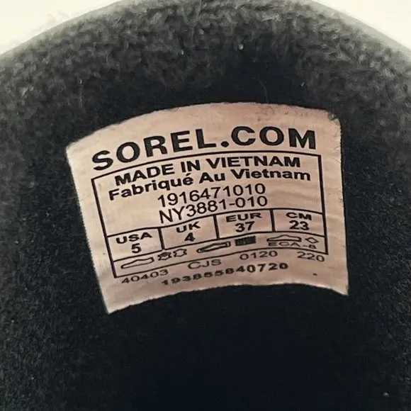 Sorel Emelie Youth Girls Leather Combat Boot Size 5 Black Waterproof Arch Suppor