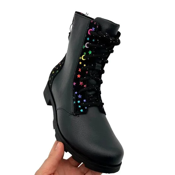 Sorel Emelie Youth Girls Leather Combat Boot Size 5 Black Waterproof Arch Suppor