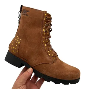 Sorel Emelie Youth Girls Leather Combat Boot Size 5 Brown Waterproof Arch Suppor